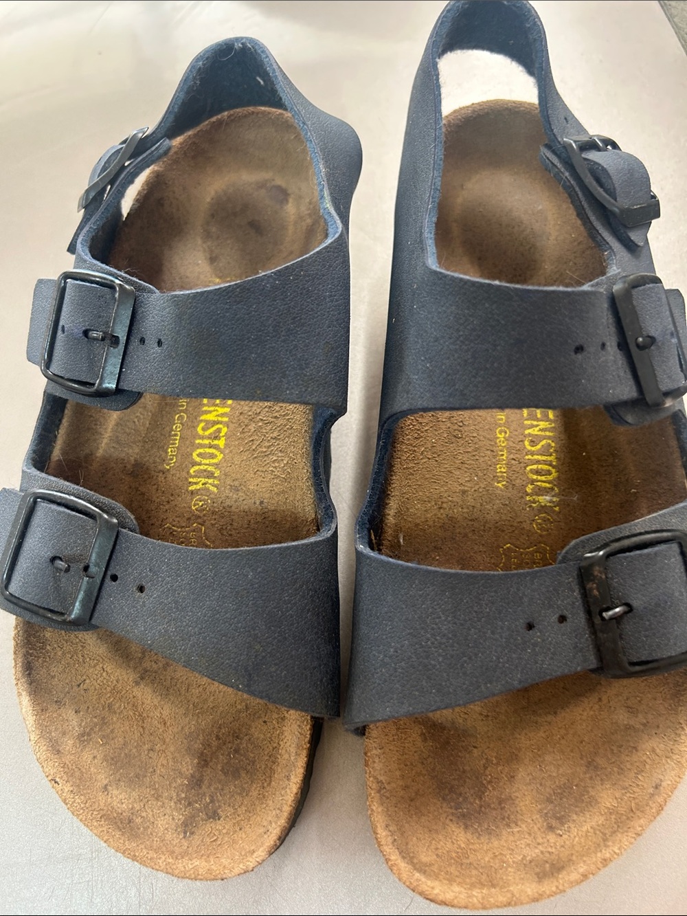 Navy Blue Birkenstock Two-Strap Buckle Sandals